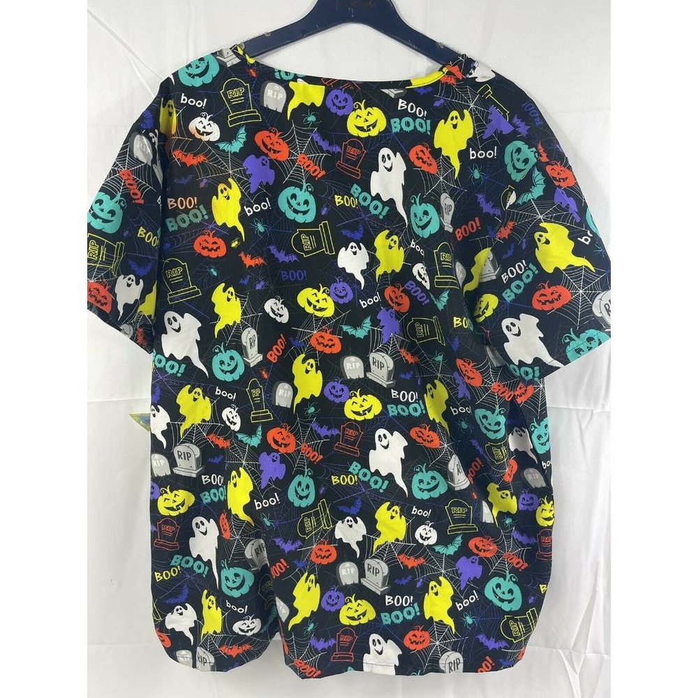 GREEN TOWN Pumpkin SCRUB TOP SIZE 2x Halloween